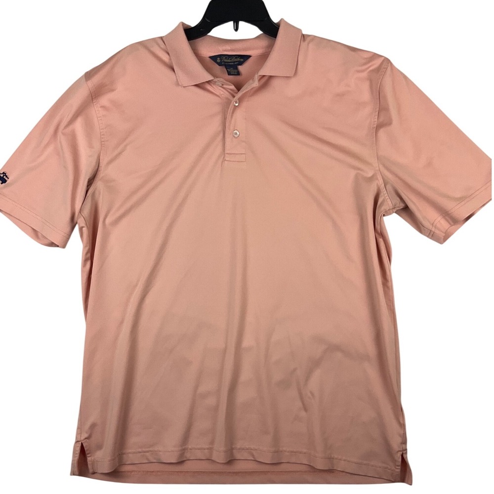 Brooks Brothers Mens XL Performance Polo Shirt Salmon Pink Short Sleeve Stretch